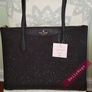 SHIMMY GLITTER TOTE IN BLACK KATE SPADE SHOULDER HAND-BAG SPARKLES IN THE SUN